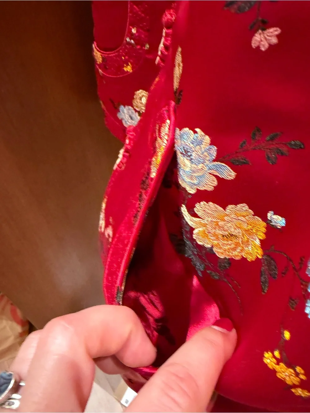 Vintage Red Floral Embroidered Reversible Chinese Traditional Vest - Picture 3 of 12